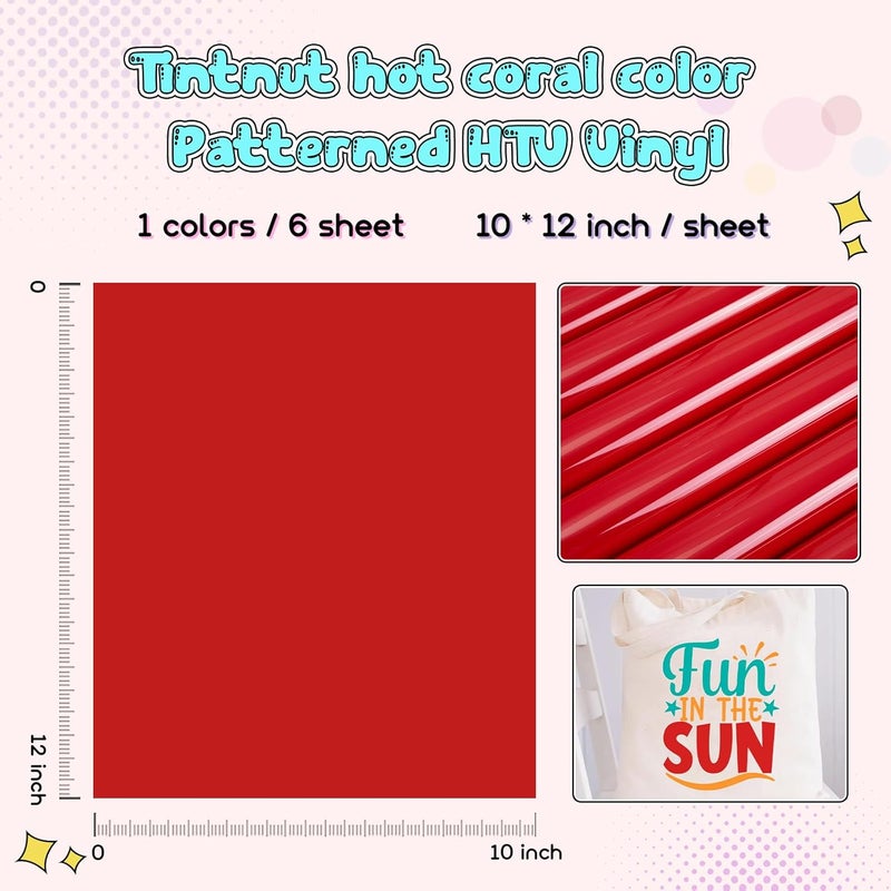 Tintnut Red Color Heat Transfer Vinyl -6 Sheets 12"x10" Bright Color Iron on Vinyl for T-Shirts Clothing Bags HTV Vinyl for All Cutting Machine - Image 2
